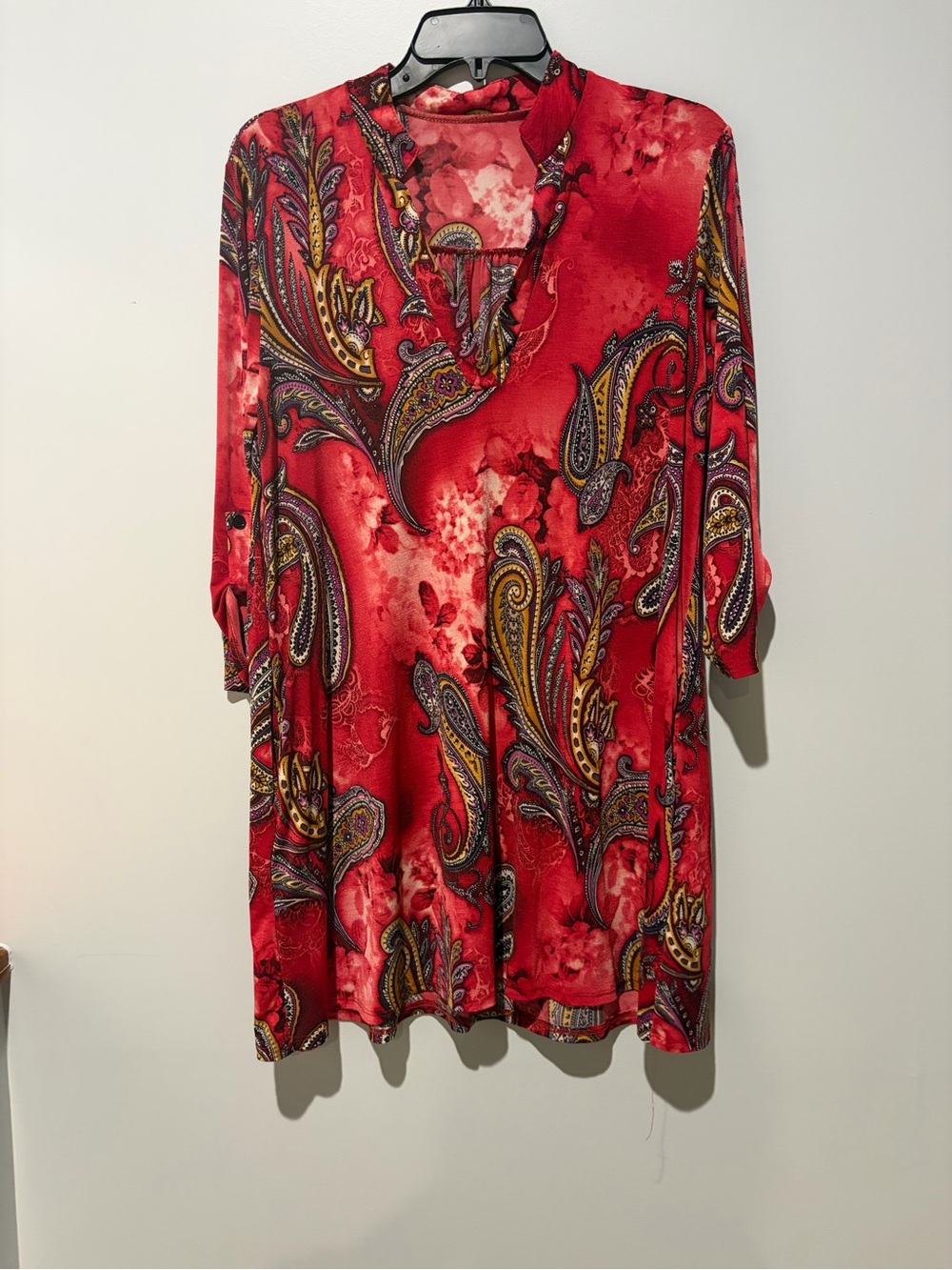 Source Unknown Red Paisley V-Neck Tunic